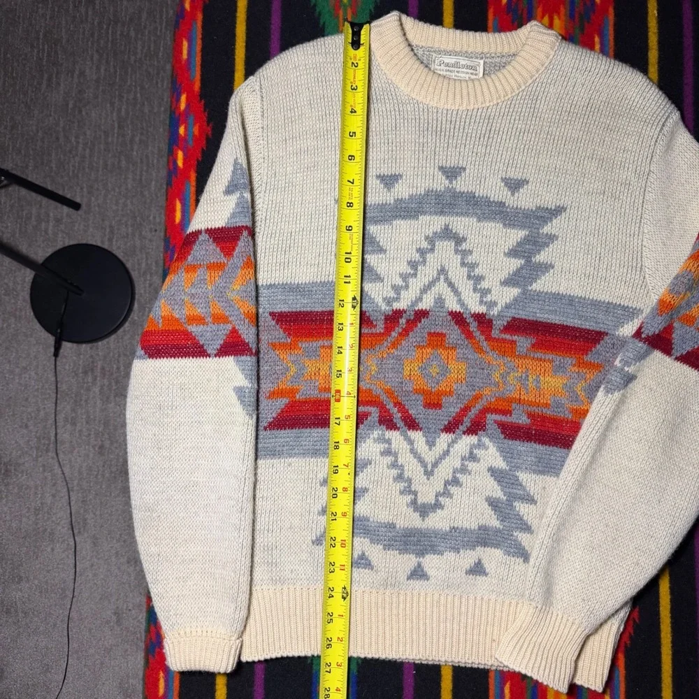 VTG 70s Pendleton High Grade Western Wear Wool Southwestern Sweater Cream Mens M